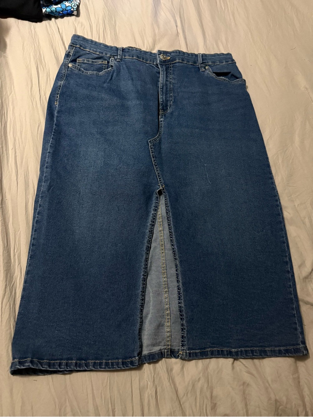 Serra Blue Denim Skirt with Center Slit